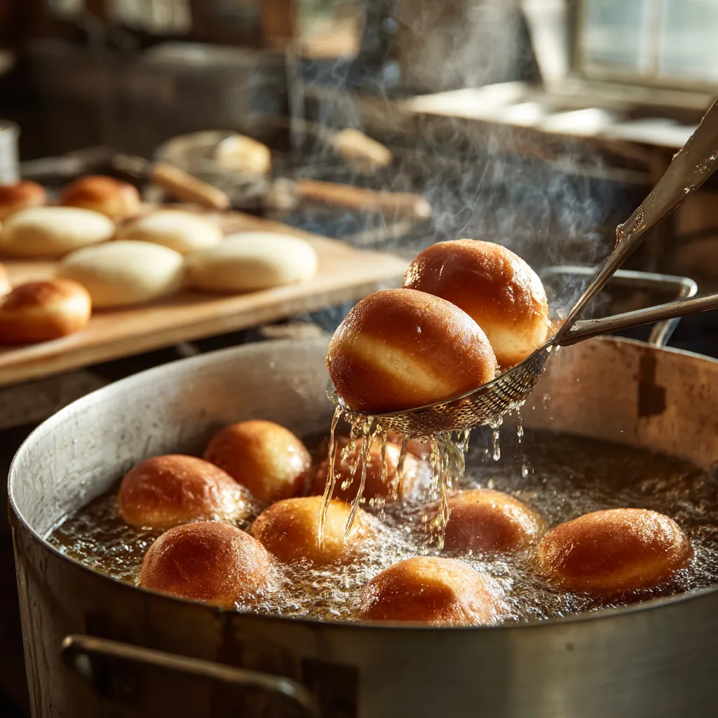 Berliner werden in heißem Öl frittiert – Schritt-für-Schritt Zubereitung