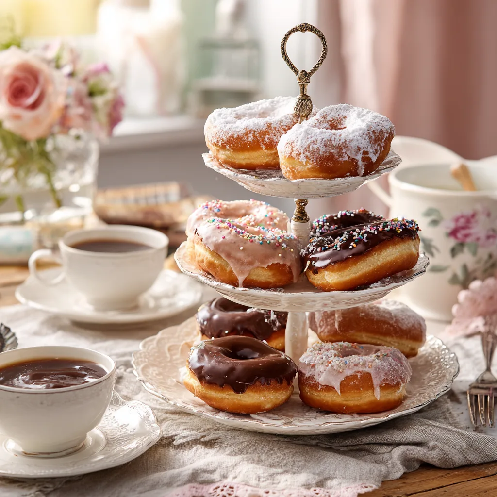 Berliner schön angerichtet auf Etagere zum Servieren mit Kaffee