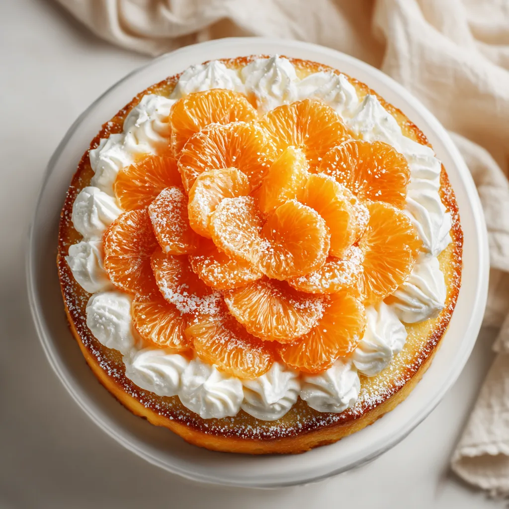 Mandarinenkuchen mit Sahne von oben – saftig und cremig mit frischen Mandarinen dekoriert