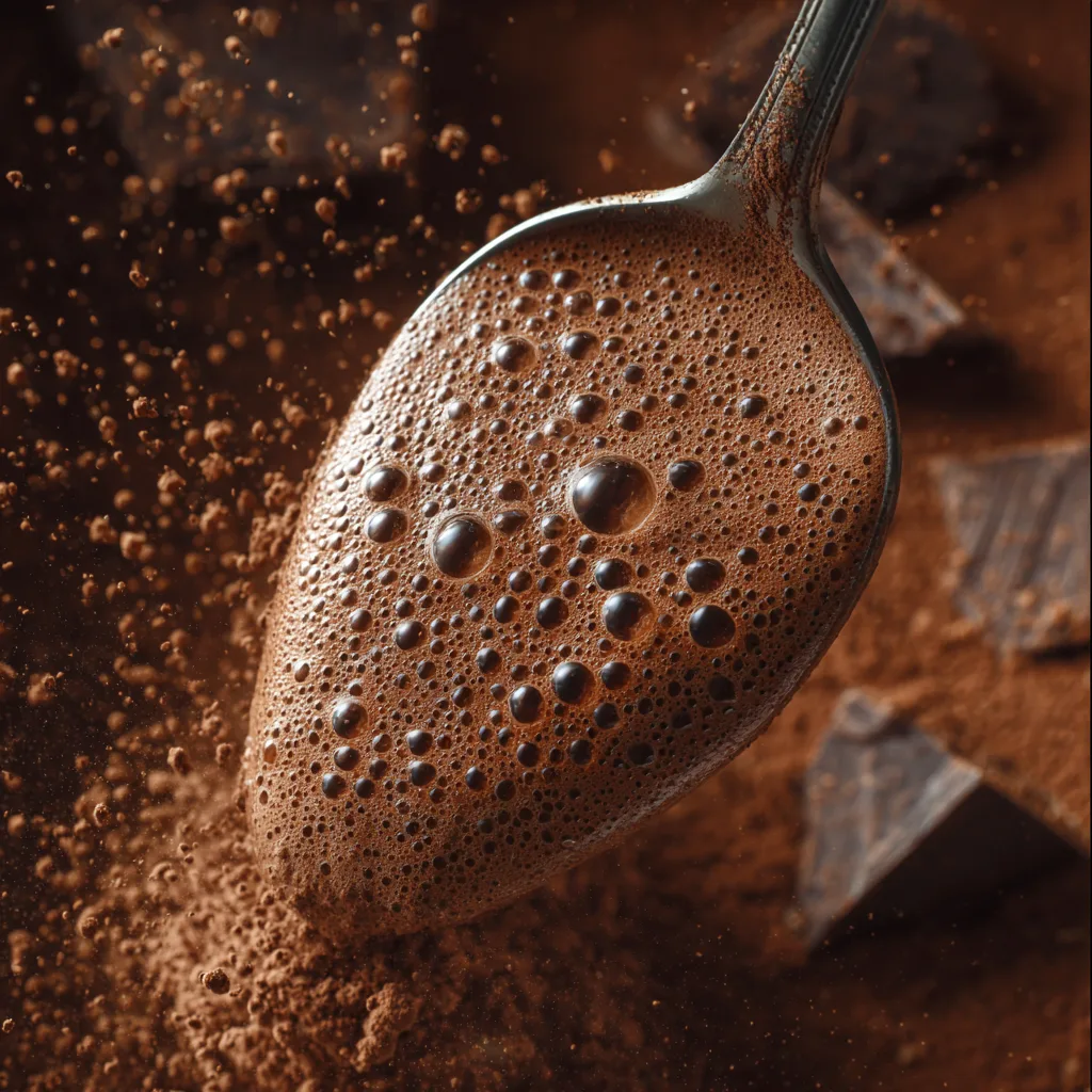 Luftige Schokoladenmousse auf dem Löffel – Nahaufnahme der Textur