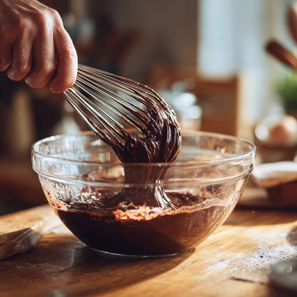 Schokoladenmousse zubereiten – Eischnee wird unter die Schokolade gehoben