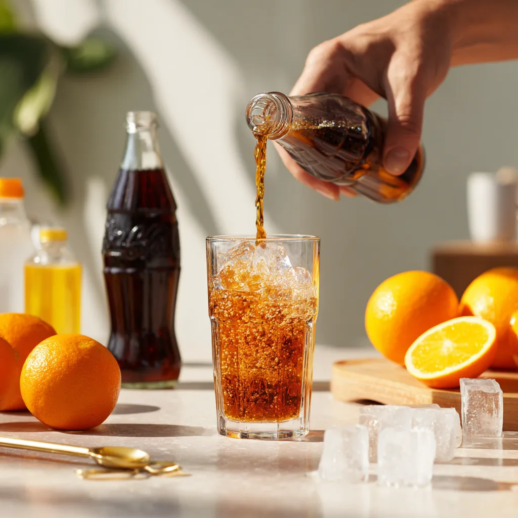 Spezi selber machen Orangenlimonade in Cola Glas gießen Küche