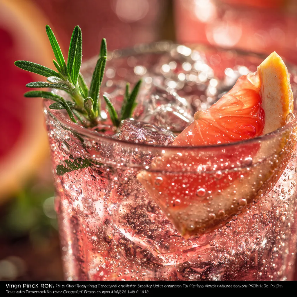 Virgin Pink Tonic in Nahaufnahme mit prickelndem Tonic und Eiswürfeln