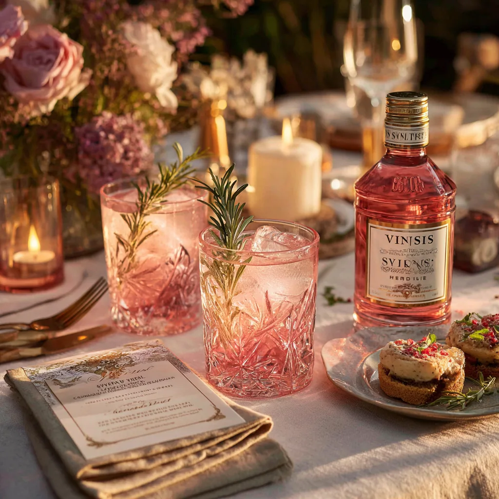 Virgin Pink Tonic auf gedecktem Tisch mit Desserts serviert