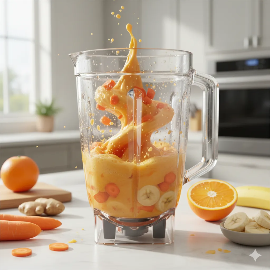 Zubereitung von Karotten-Orangen Smoothie im Mixer