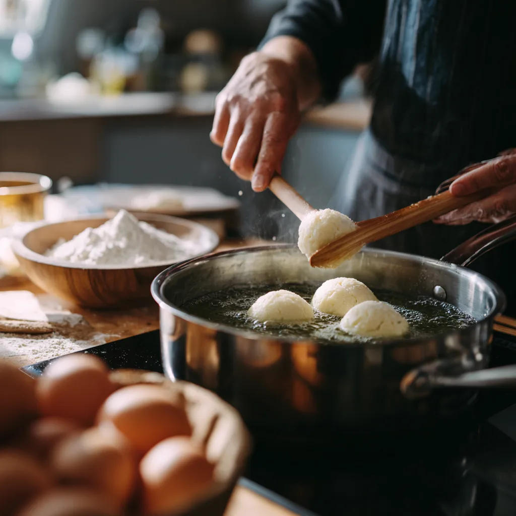 Quarkbällchen formen und frittieren in der Küche – Schritt-für-Schritt
