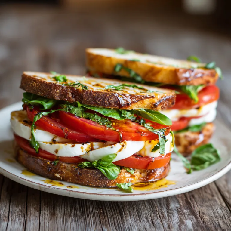 Tomaten-Mozzarella-Sandwich mit frischem Basilikum von oben fotografiert