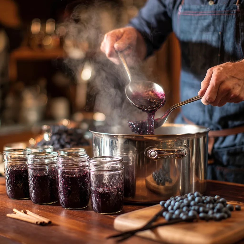 Blaubeer Gelee in Gläser abfüllen – Schritt-für-Schritt Zubereitung in der Küche