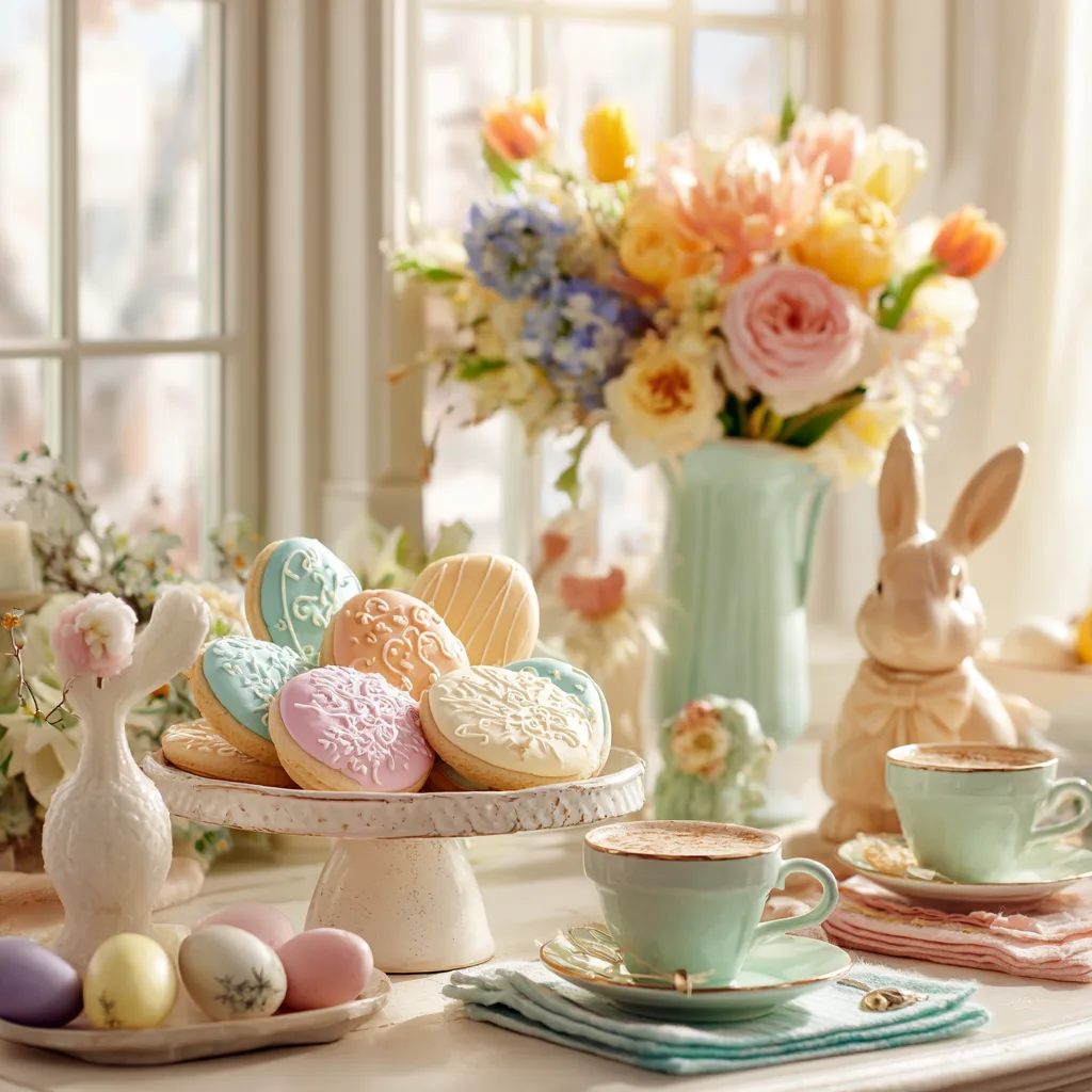 Bunte Osterkekse backen - Serviervorschlag auf Ostertisch