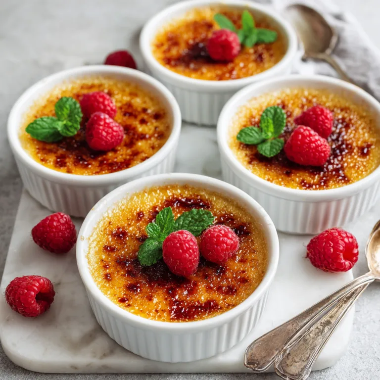 Crème Brûlée Rezept – vier Förmchen mit goldener Karamellkruste von oben