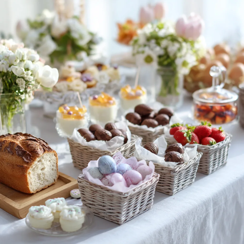 Gesunde Ostern Naschen serviert auf festlich gedecktem Ostertisch