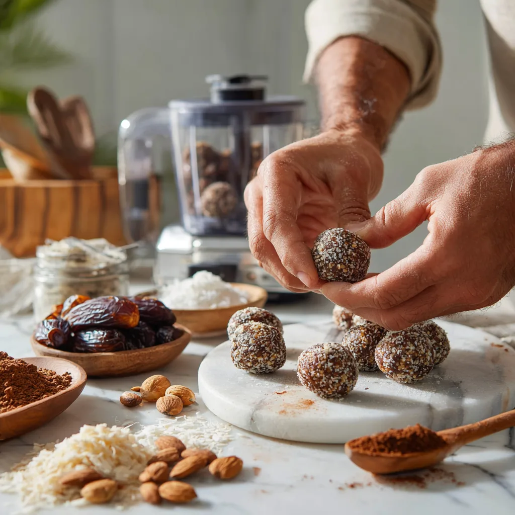 Gesunde Ostern Naschen zubereiten - Energy Balls formen in der Küche