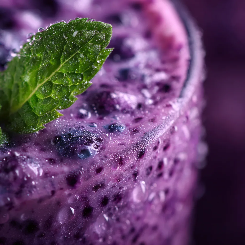 Cremige Textur eines Heidelbeer-Bananen-Smoothies in Nahaufnahme