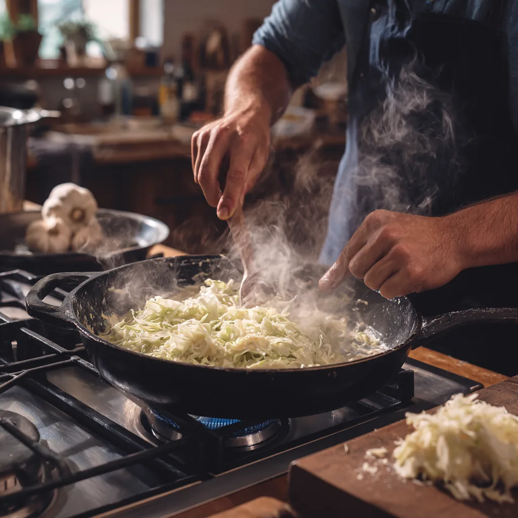 Zubereitung von Kohl Alfredo Pasta in der Pfanne – Schritt für Schritt