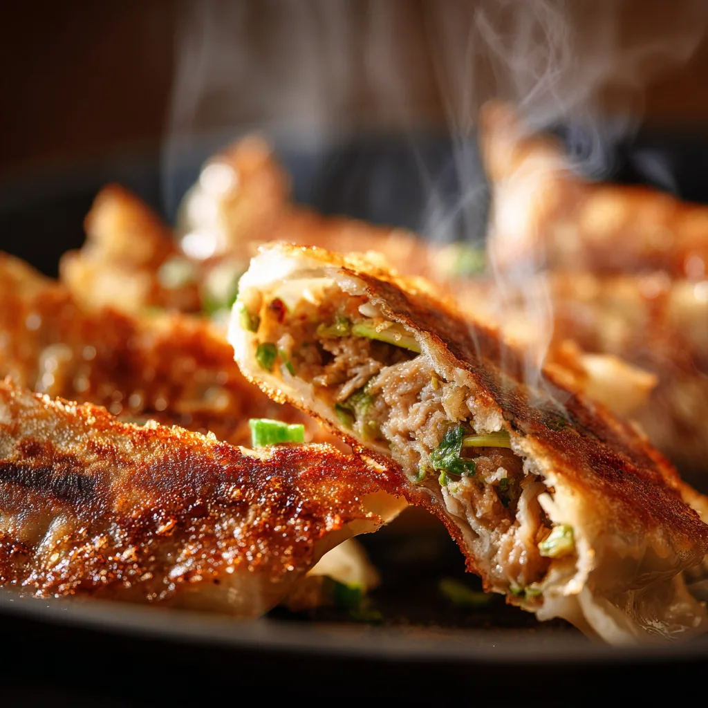 Nahaufnahme von Kohl-Ravioli Asiatisch mit Hackfleisch-Ingwer-Füllung