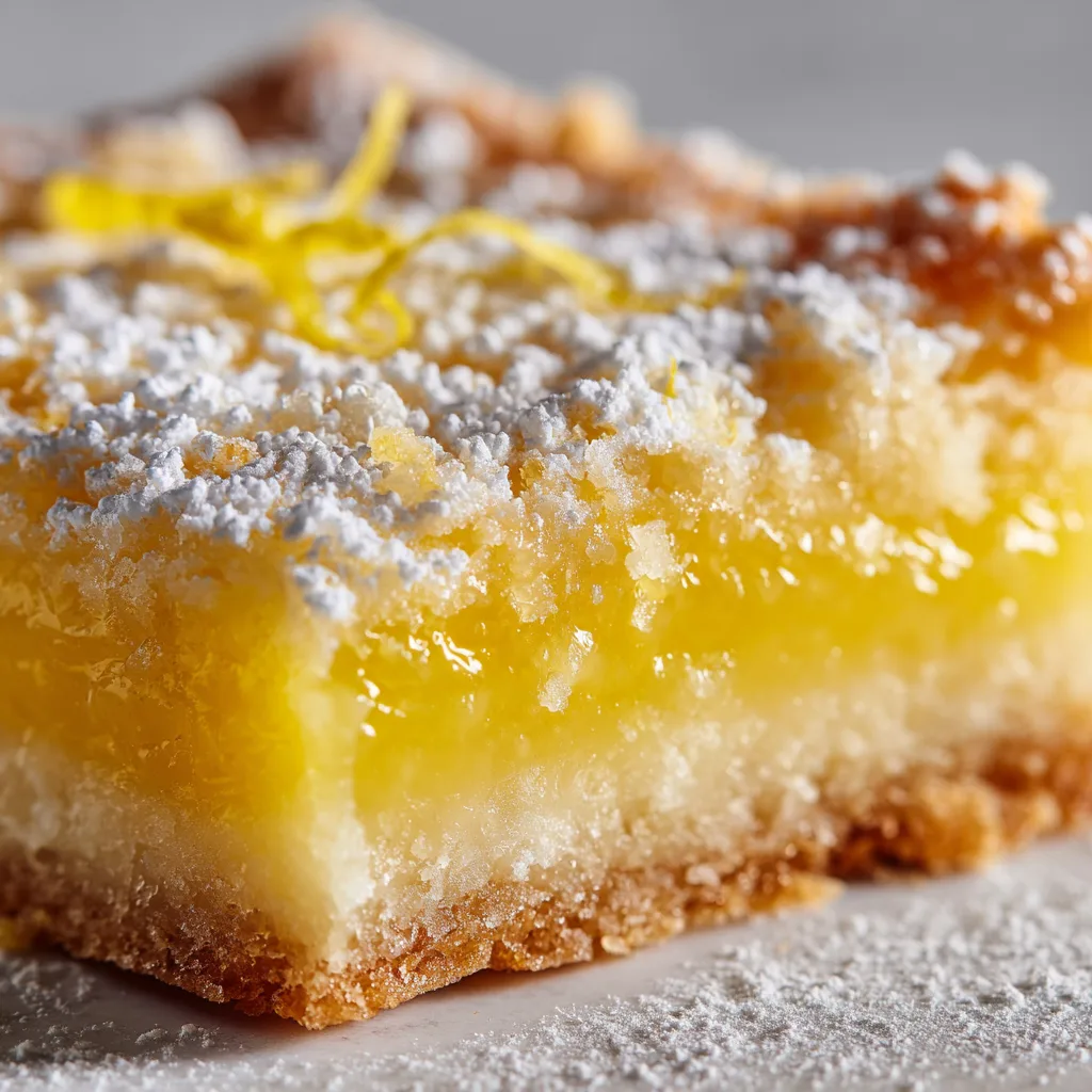 Lemon Bars Nahaufnahme – cremige Zitronenfüllung und Mürbeteigboden im Detail