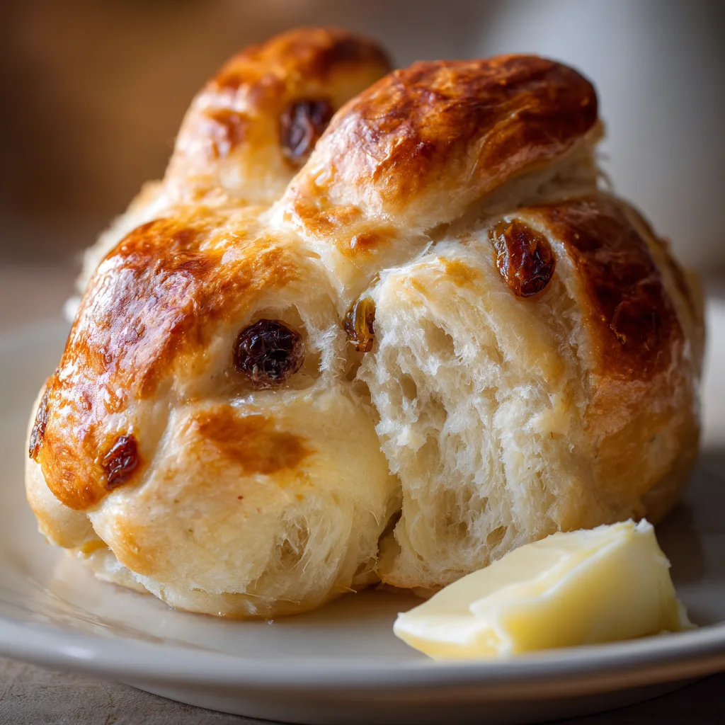 Nahaufnahme eines aufgerissenen Mini-Osterhasen aus Hefeteig zeigt die fluffige Textur