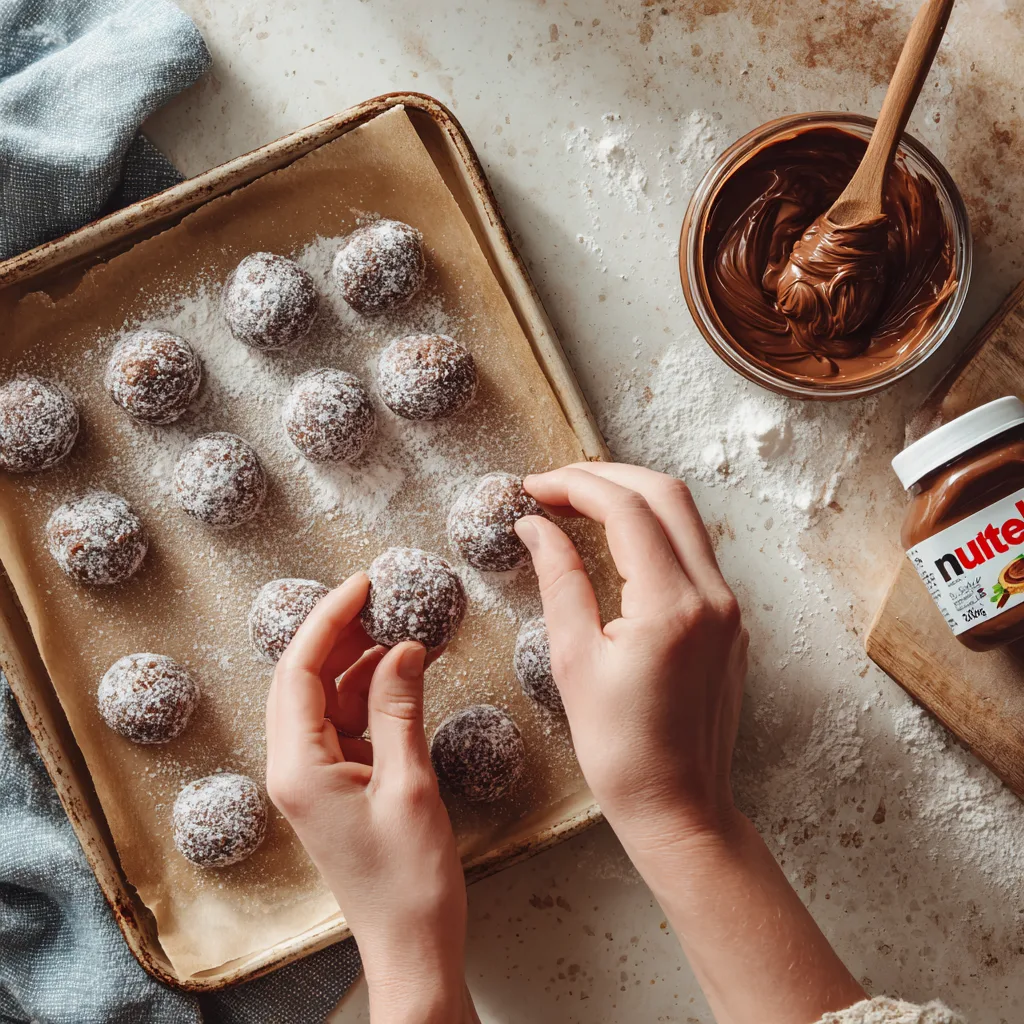 Nutella Kekse Teig formen auf Backblech Zubereitung