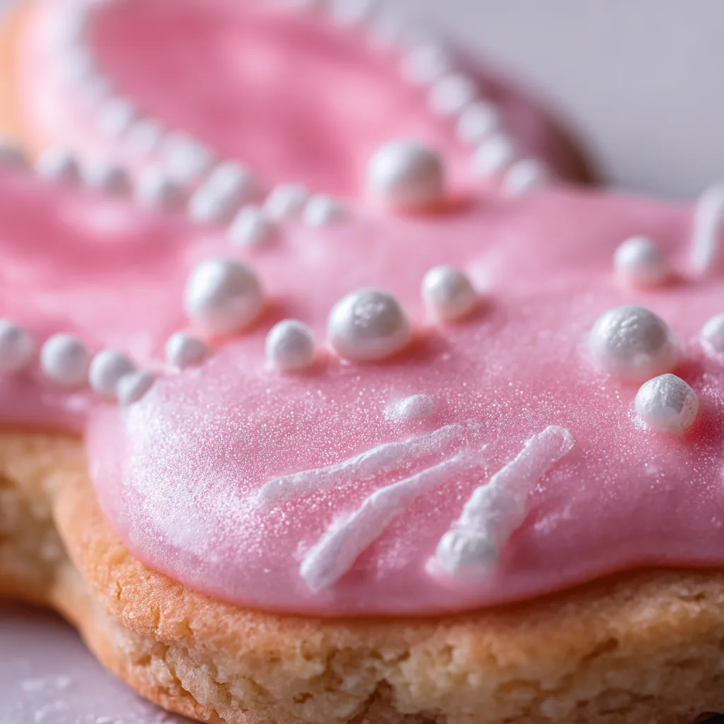 Bunte Osterkekse backen - Nahaufnahme Hasenkeks mit rosa Zuckerguss