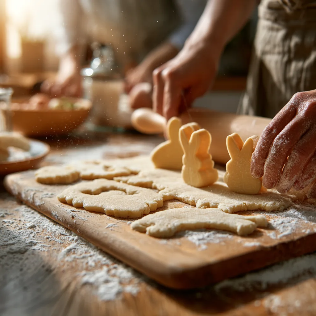 Bunte Osterkekse backen - Teig ausstechen mit Osterformen