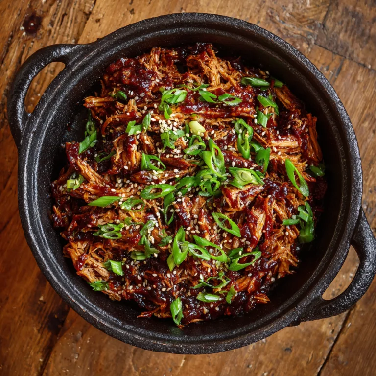 Pulled Pork Slow Cooker in einem gusseisernen Topf von oben