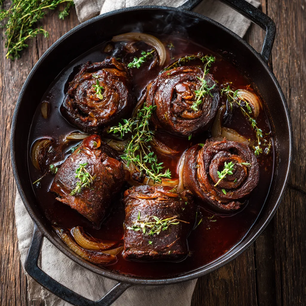 Rinderrouladen in Rotweinsoße im Bräter – klassisches deutsches Rezept