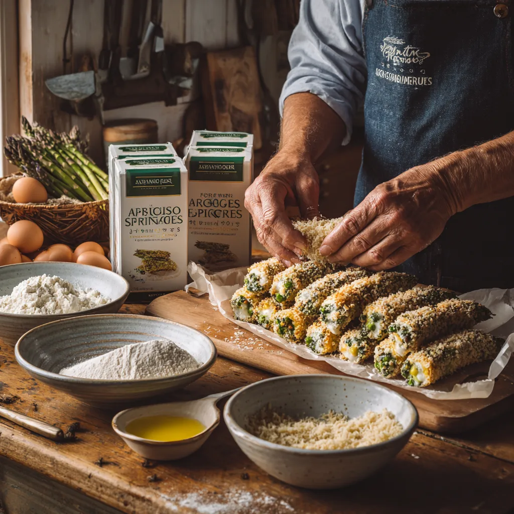 Spargel Cordon Bleu zubereiten – Panieren mit Semmelbröseln in der Küche