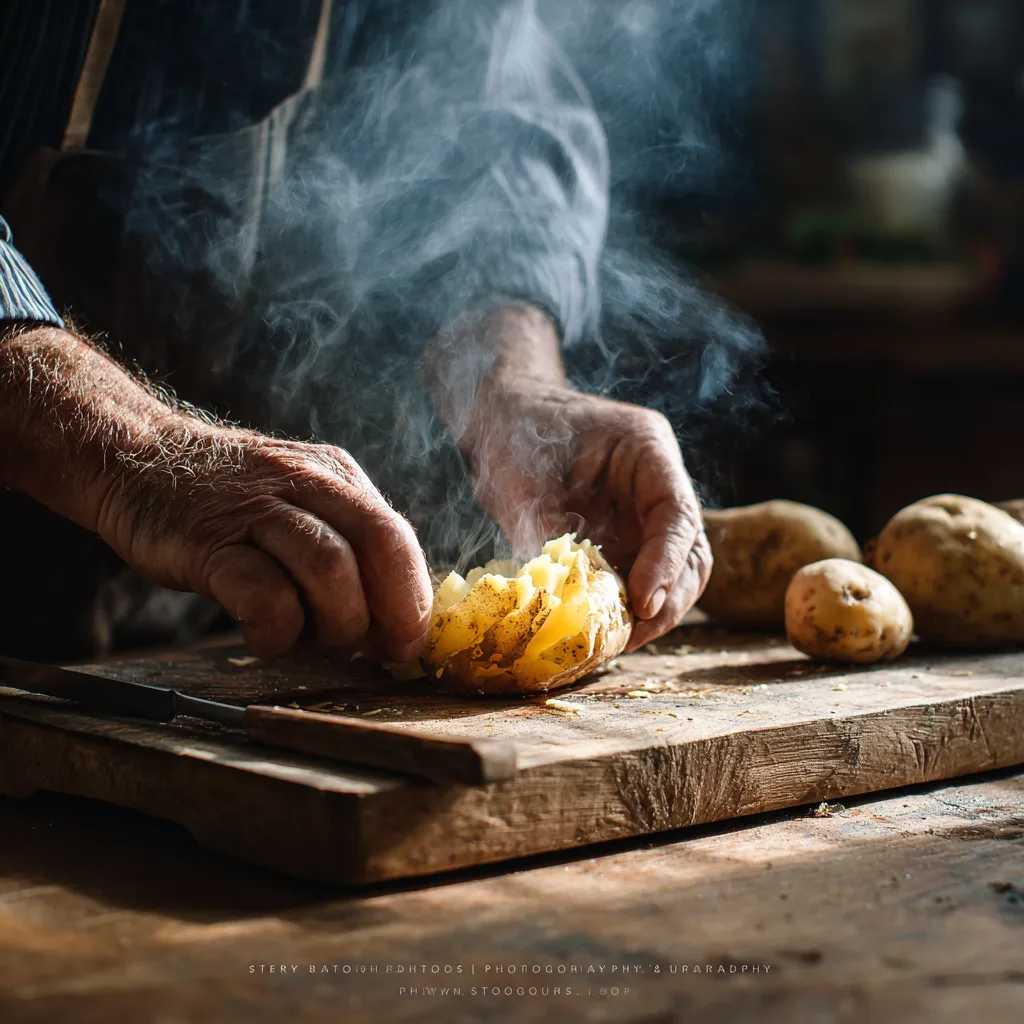 Warme Kartoffeln werden für bayerischen Kartoffelsalat geschält