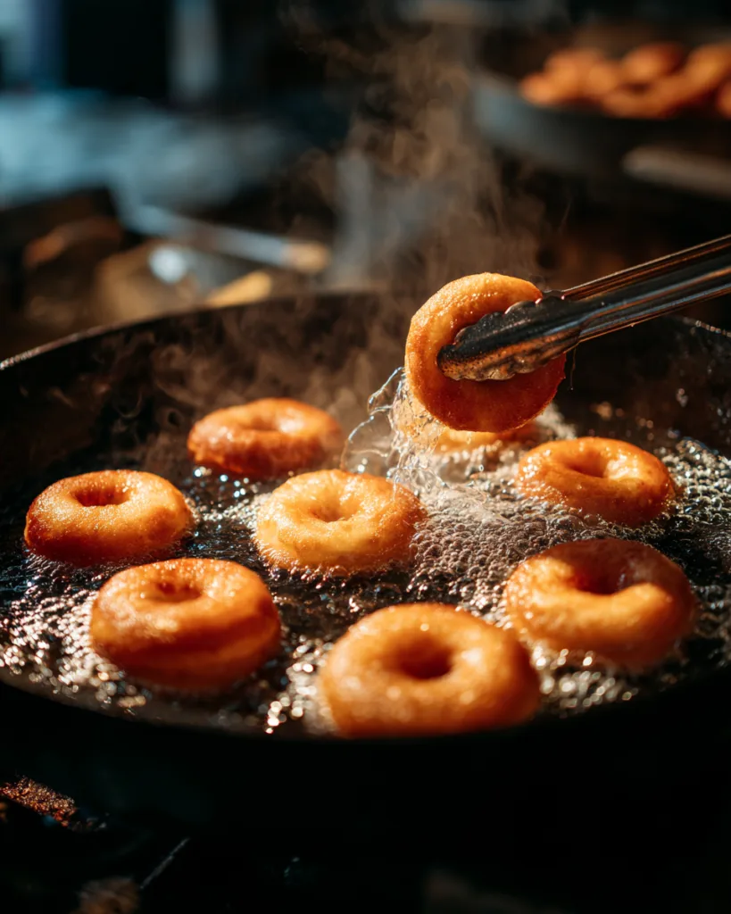 Berliner in heißem Öl frittieren