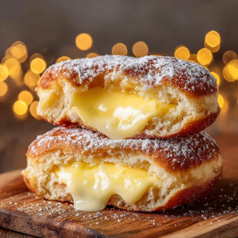 Aufgeschnittener Berliner mit Vanillecreme-Füllung