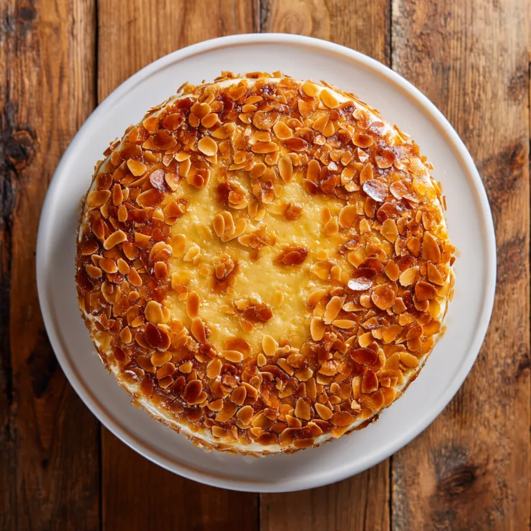 Bienenstich Rezept klassisch mit Puddingcreme und Mandeln – Draufsicht