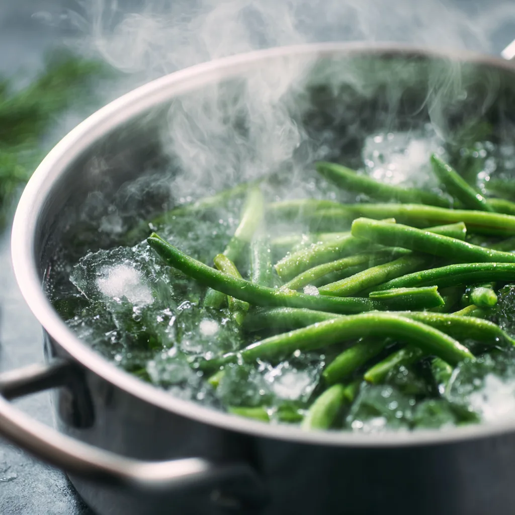 Grüne Bohnen blanchieren für Bohnensalat mit Kartoffeln