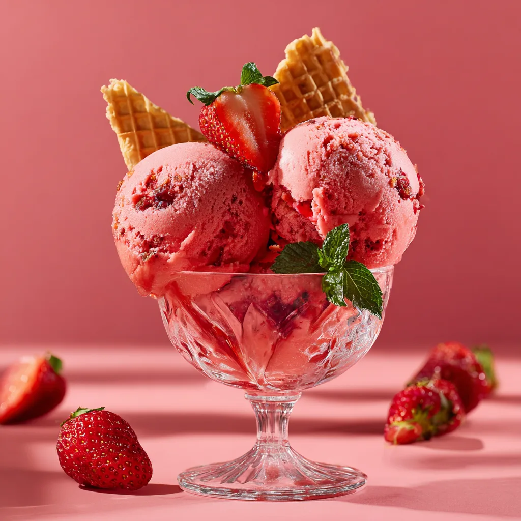 Fertiges Erdbeer Gelato im Glasbecher serviert