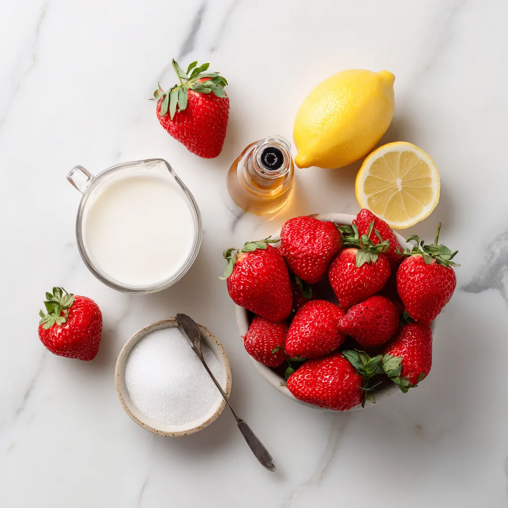 Zutaten für Erdbeer Gelato auf Marmor
