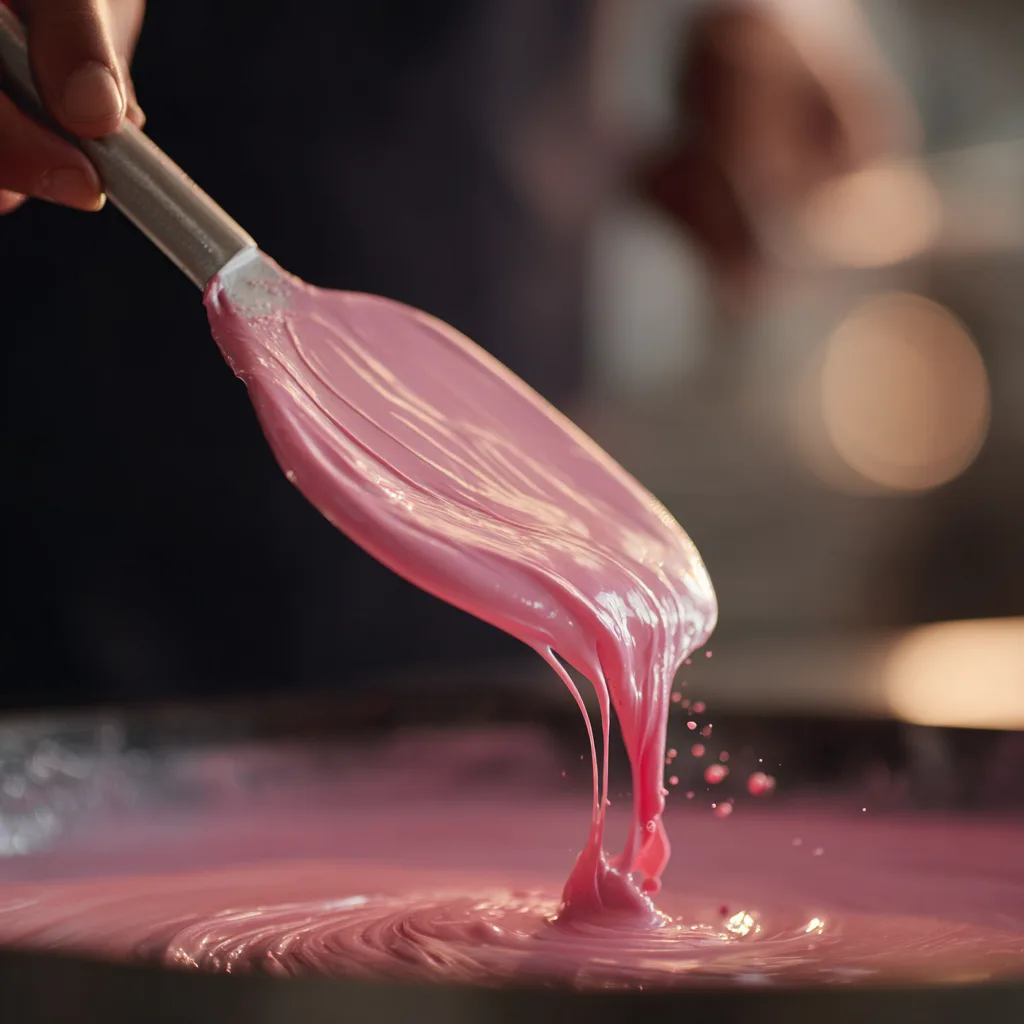 Erdbeer-Macarons Teig falten Macaronage