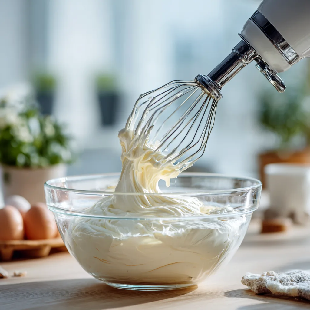 Mascarpone Creme für Erdbeer-Tiramisu aufschlagen Zubereitung