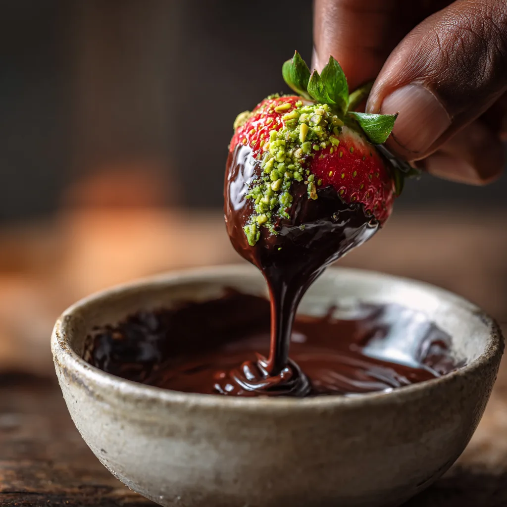 Gefüllte Erdbeere wird in Schokolade getaucht – Dubai Schokolade mit Erdbeeren herstellen