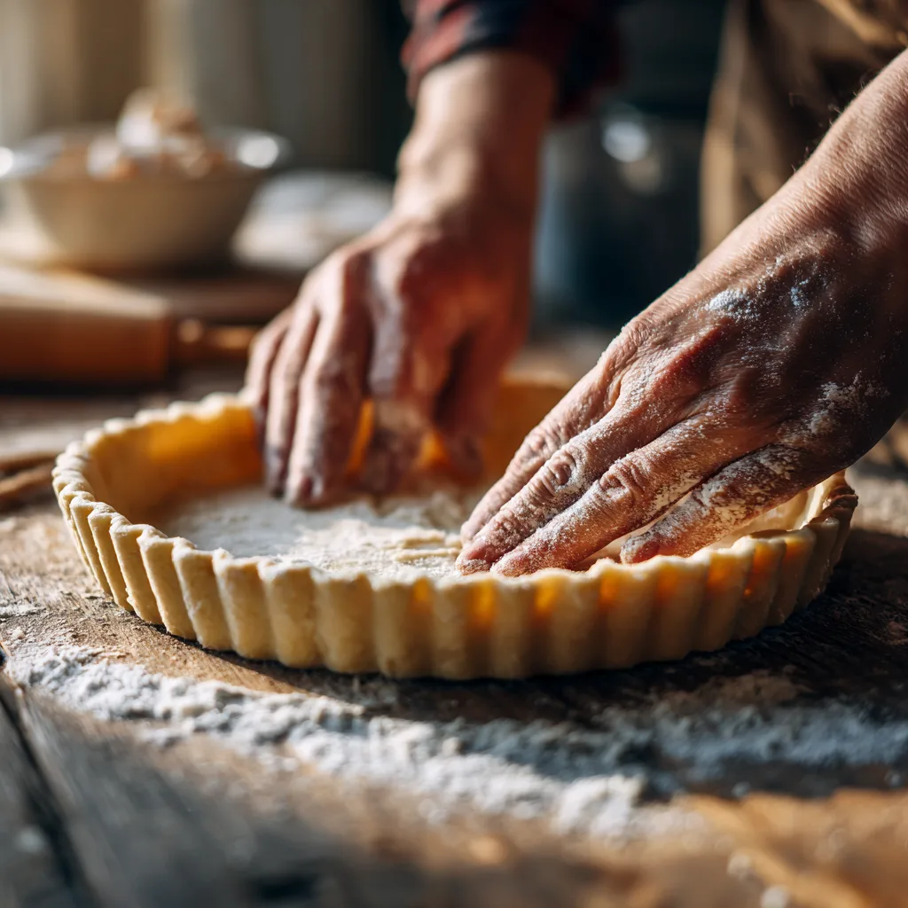 Mürbedeckel in Tarteform drücken – Erdbeerkuchen Schritt 1