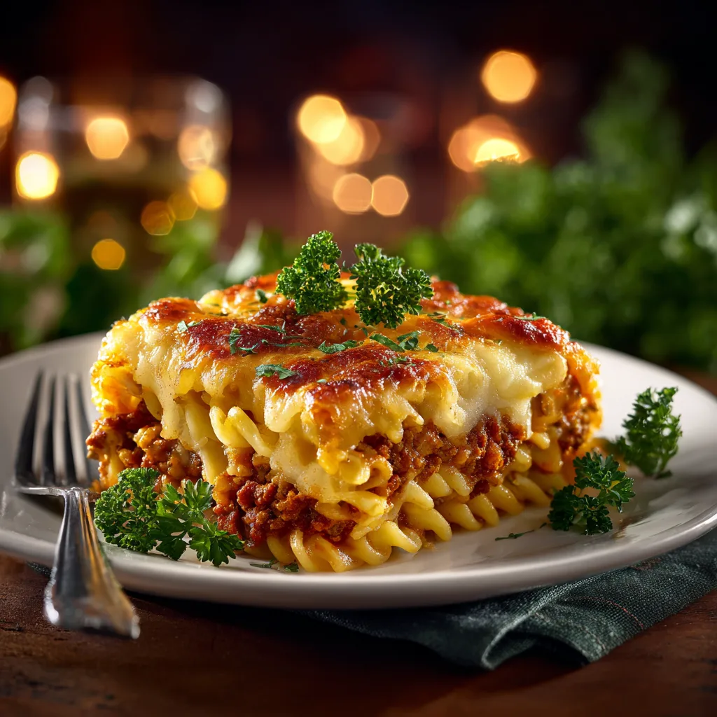 Fertiges Familienessen mit verstecktem Gemüse – Hackfleisch-Auflauf servierfertig