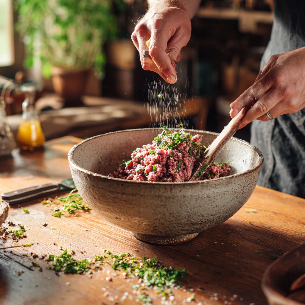 Frikadellen selbst machen – Hackfleischteig in Schüssel kneten