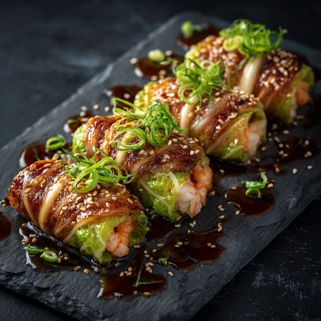 Fertiges Garnelen Rouladen Wirsing Rezept mit Ingwer-Sojasauce – Hauptbild