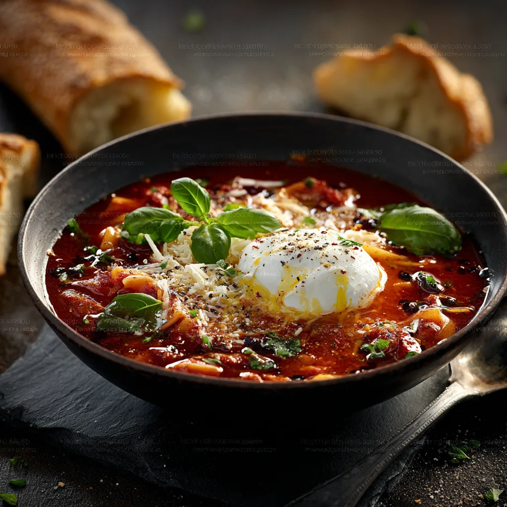 Fertiges Rezept Lasagna Soup Dekonstruiert mit Ricotta und Ciabatta