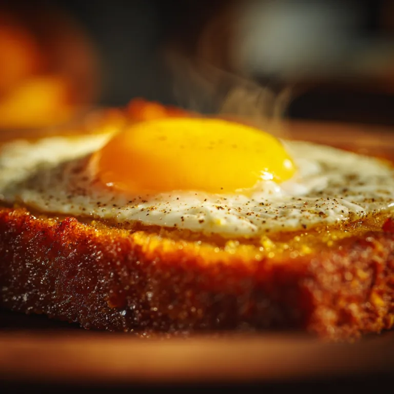 Nahaufnahme knuspriger Leberkäse mit flüssigem Eigelb