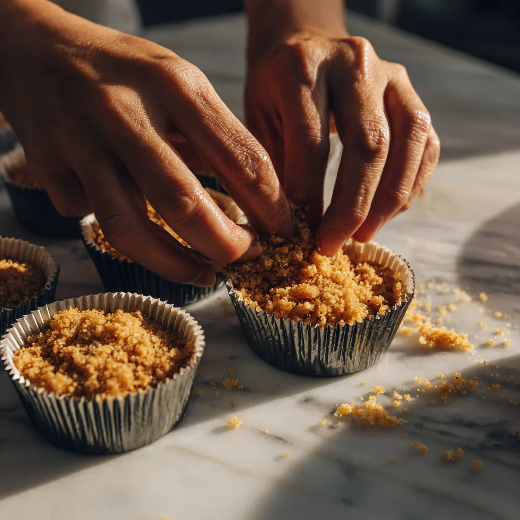 Keksboden für Mini Erdbeer Cheesecakes vorbereiten
