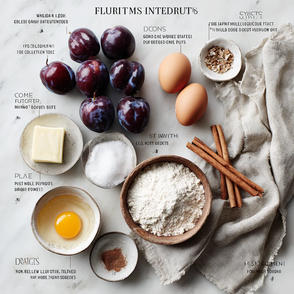 Zutaten für Pflaumenkuchen Rezept – Flat Lay