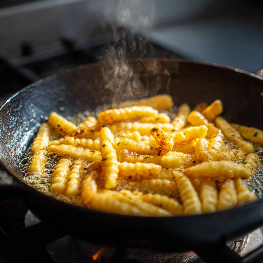 Schupfnudeln mit Sauerkraut anbraten in der Pfanne – Kochschritt