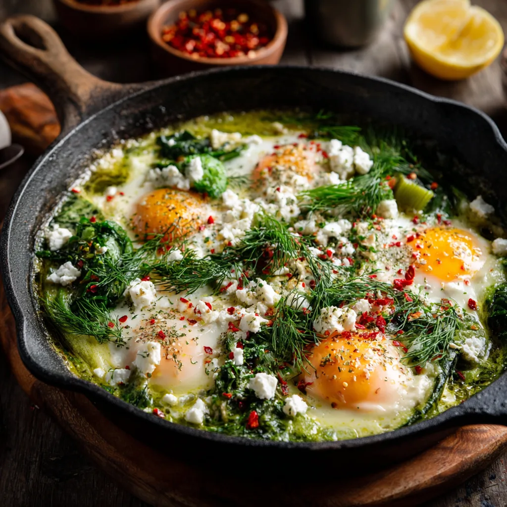 Fertiges Shakshuka mit Frühlingsgemüse Hauptbild