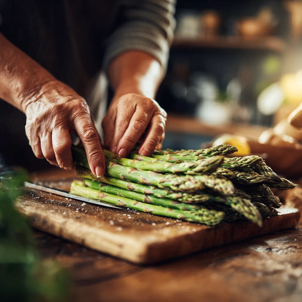 Vorbereitung für Spargel im Ofen geröstet – holzige Enden abbrechen