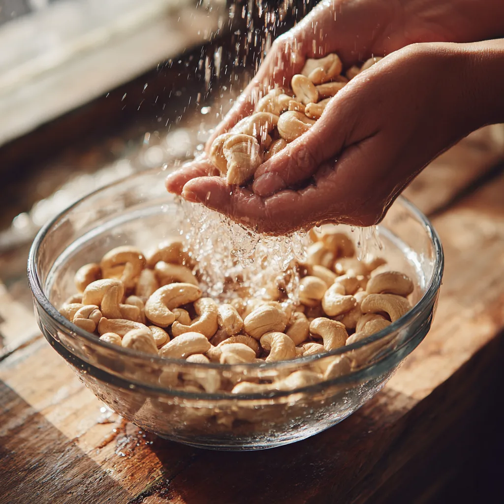Cashewkerne einweichen als erste Vorbereitung für die Tomaten Cashew Pasta