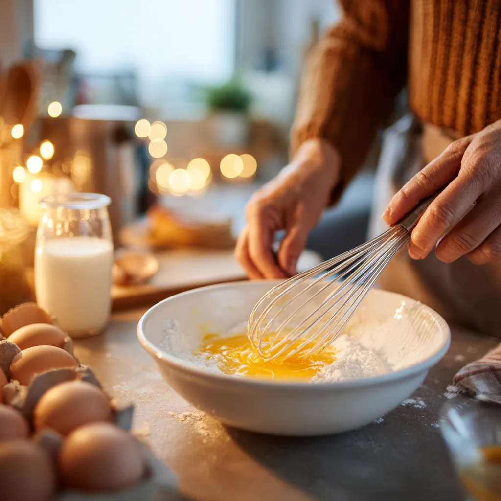 Vorbereitung der Vanillecreme für das Gebäck – Eigelb mit Zucker verrühren